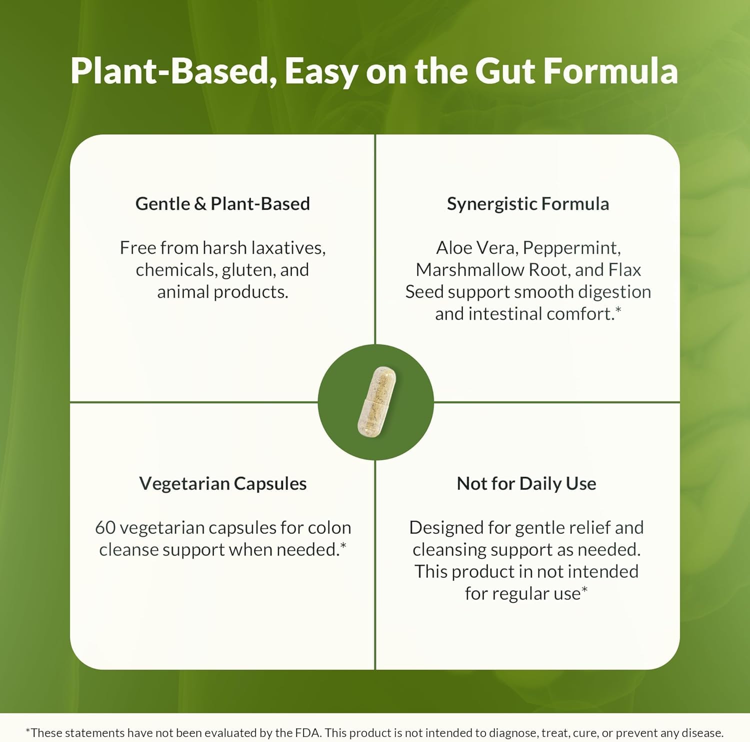Label close-up on Natural Wellness Colon Cleanse detailing seven-herb blend.