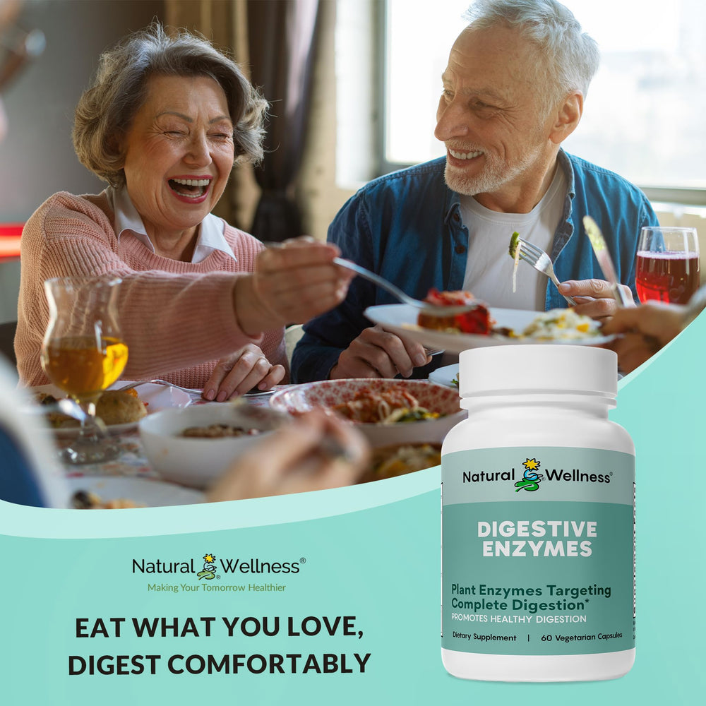 Natural Wellness Digestive Enzymes bottle being held for easy daily use