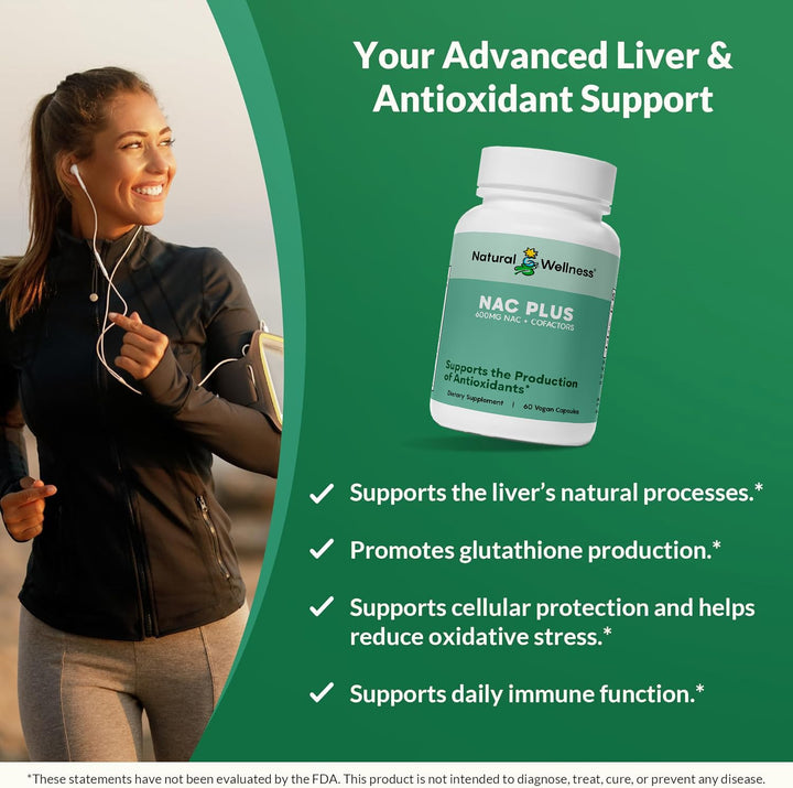 Natural Wellness NAC Plus with selenium and molybdenum visual emphasizes essential cofactors.