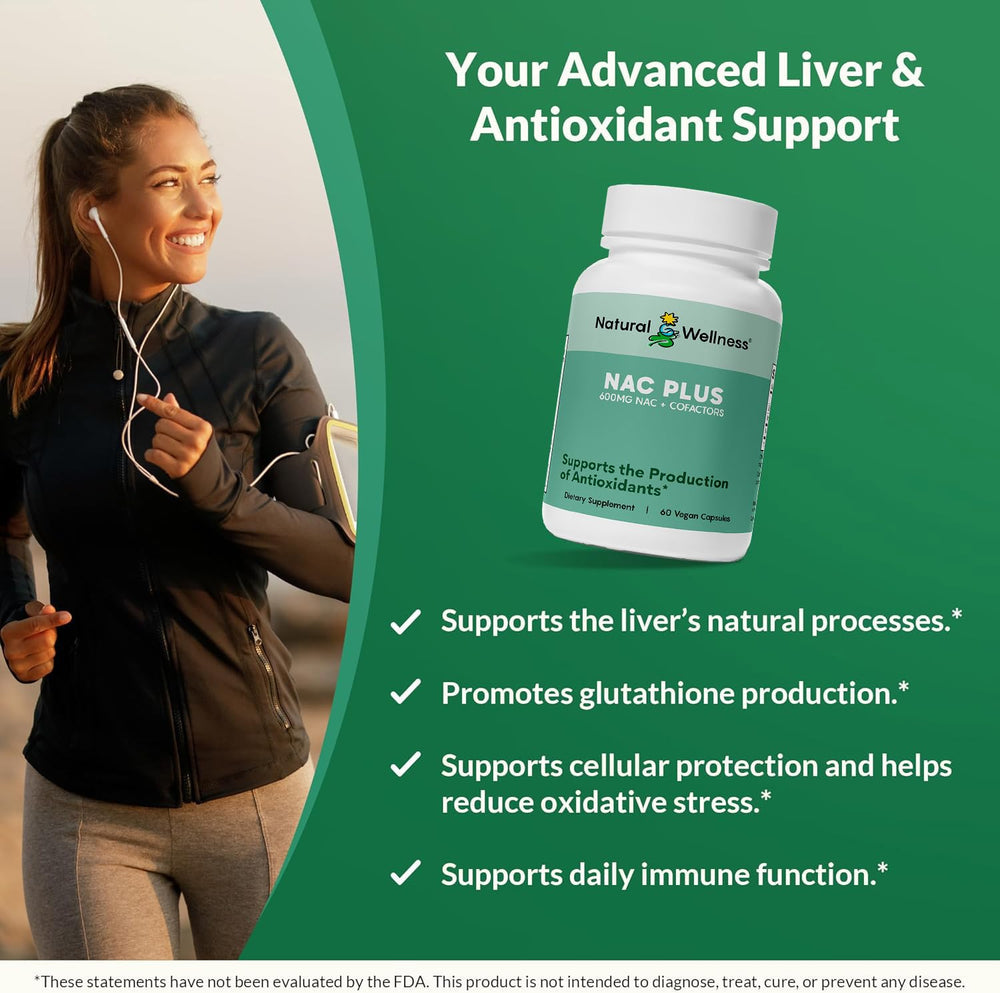 Natural Wellness NAC Plus with selenium and molybdenum visual emphasizes essential cofactors.