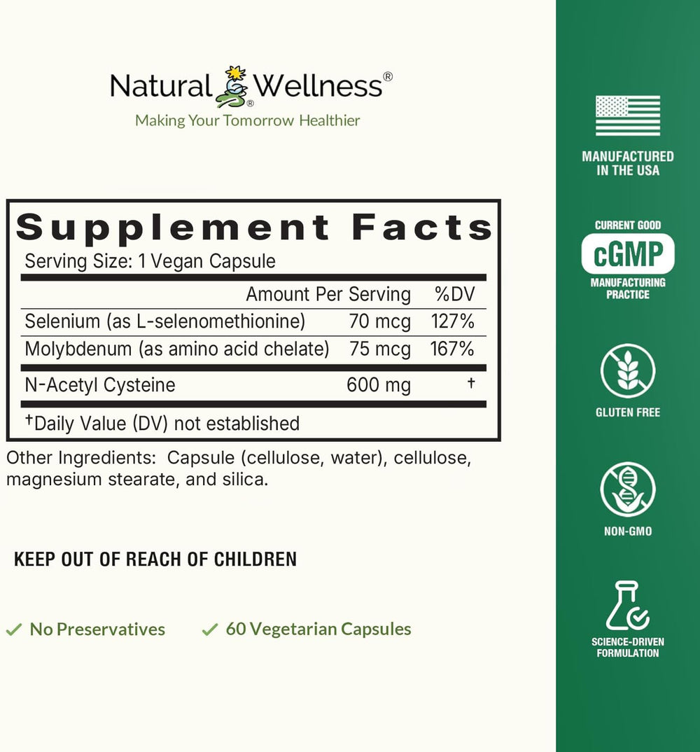 Natural Wellness NAC Plus certifications seal on packaging suggesting quality and product integrity.