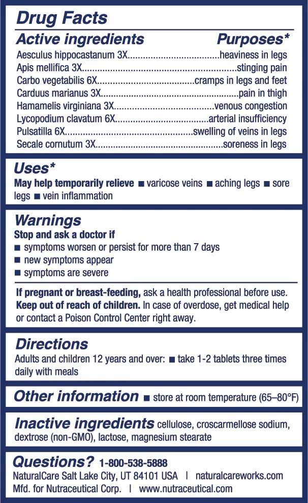 NaturalCare Vein-Gard packaging front showcases 60 tablets