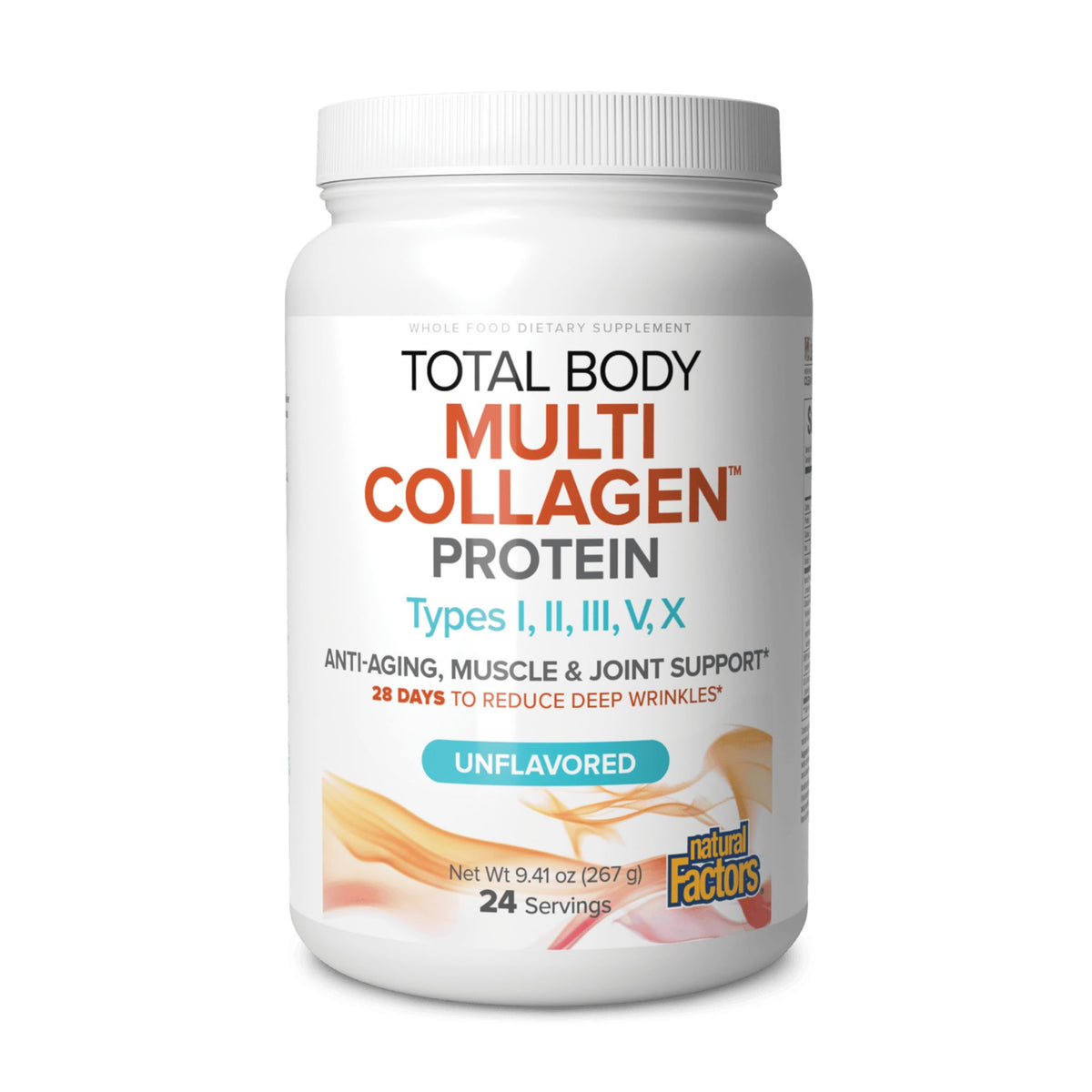 Natural Factors Total Body Multi Collagen bottle front showing comprehensive skin hair and nails support