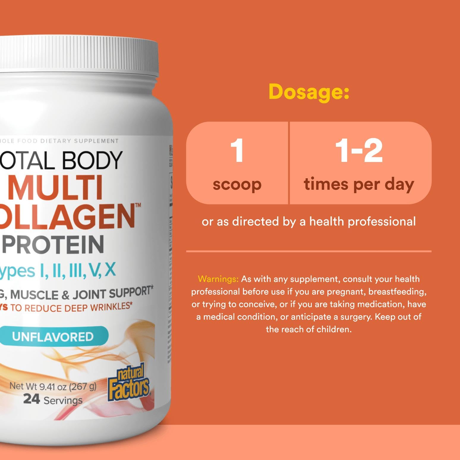 Natural Factors Total Body Multi Collagen unflavored jar closeup for versatile mixing