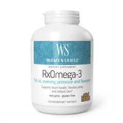 Natural Factors WomenSense RxOmega-3 bottle showing softgels for daily heart support