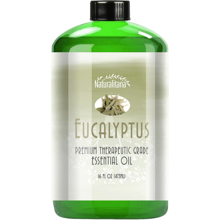 Naturalitana Eucalyptus essential oil bottle pour for versatile diffuser use and long-lasting aroma.