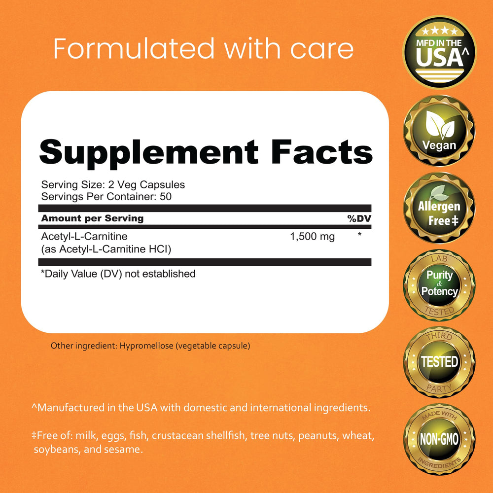 NaturaLife Labs Acetyl L-Carnitine capsules close-up highlights clean, fillers-free capsules