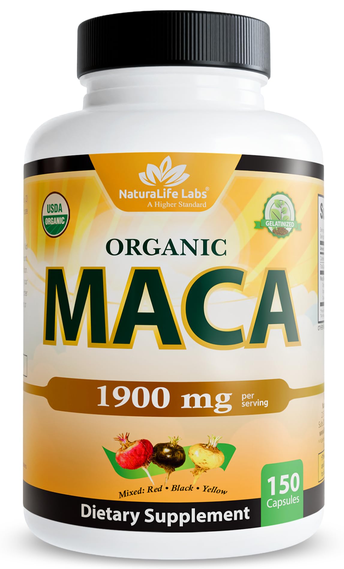 NaturaLife Labs Maca Black bottle front visual for daily vitality.