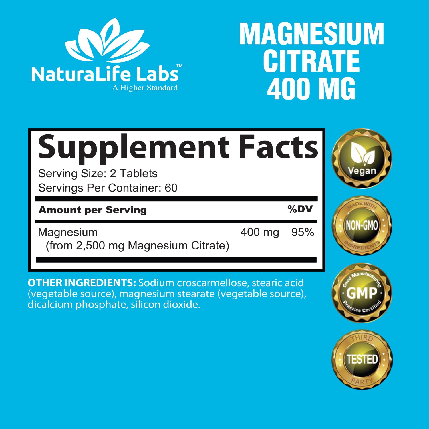 NaturaLife Labs magnesium citrate tablets close-up, compact and easy to swallow