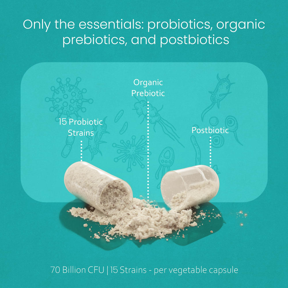 NaturaLife Labs organic postbiotic close-up showing metabolites in blend.