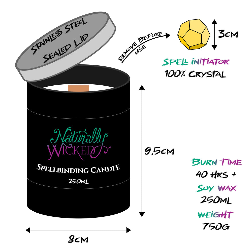 Naturally Wicked Vengeance Candle includes Carnelian crystal for authentic ritual ambiance.