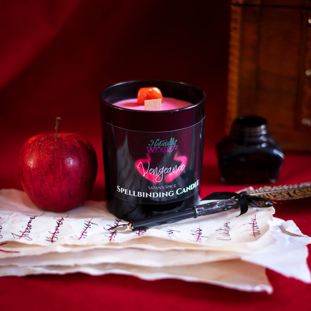 Naturally Wicked Vengeance Candle with Satan's Spice scent delivers bold room aroma.