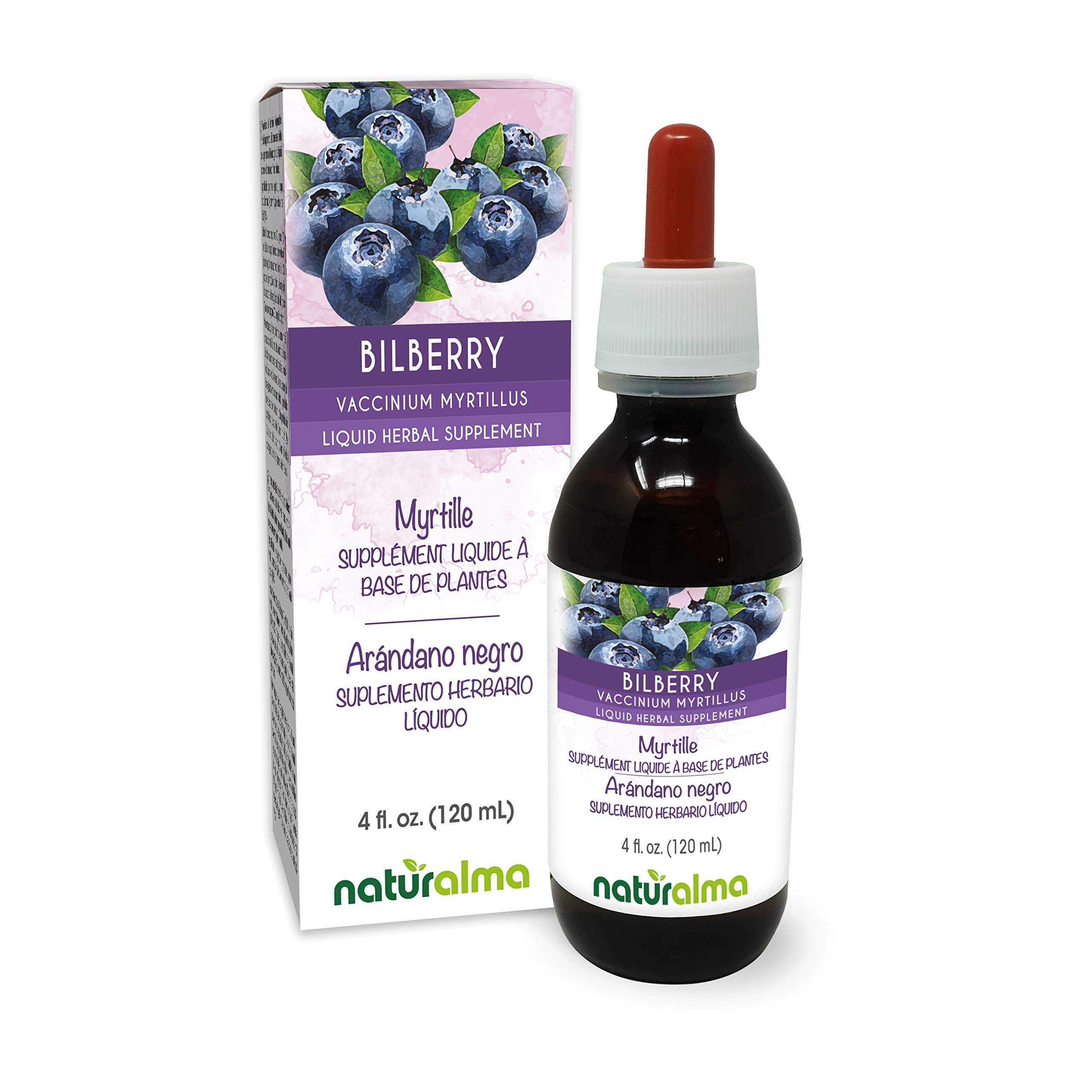 Naturalma Bilberry tincture bottle for easy daily drops and alcohol-free use