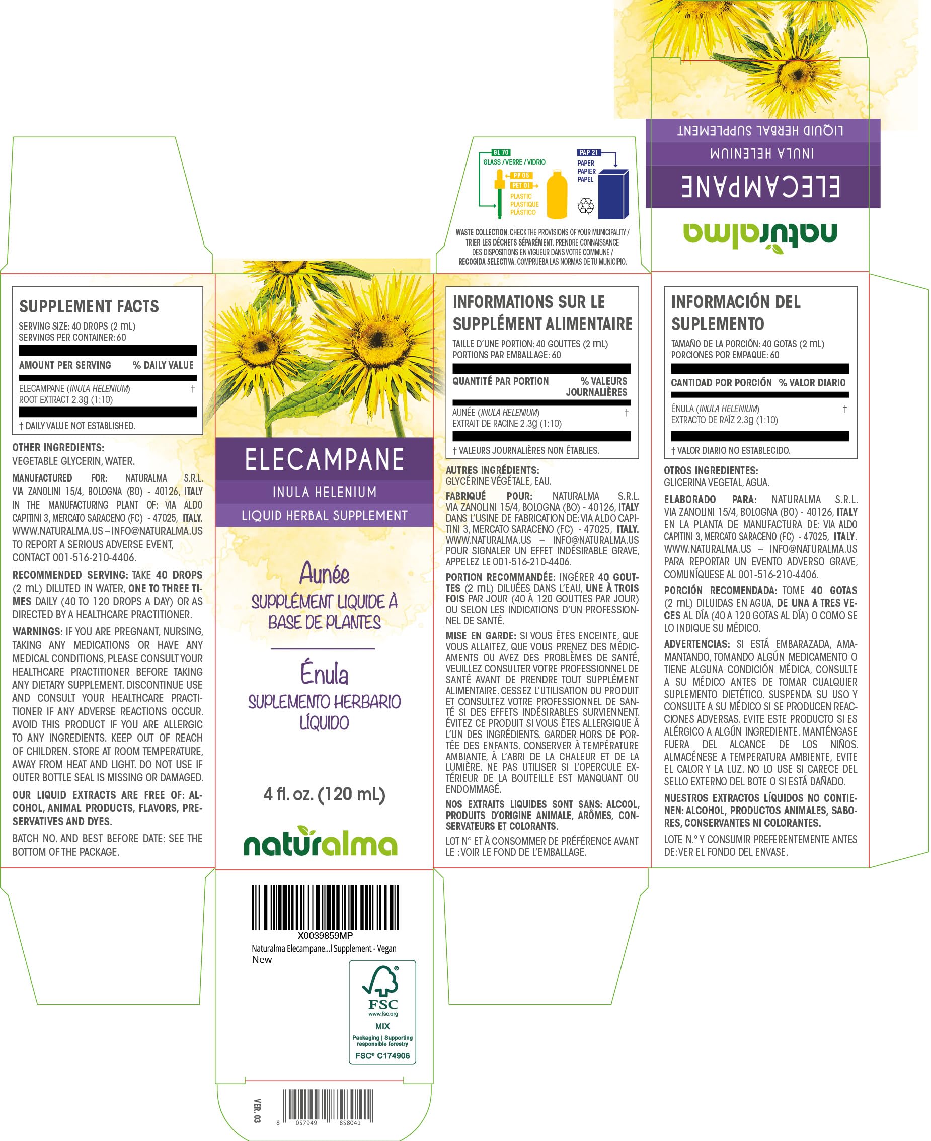 Naturalma Elecampane drops ready to measure for convenient dosing