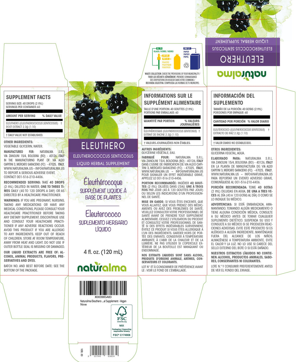 Naturalma Eleuthero drops dispensed for convenient use in water or under tongue.