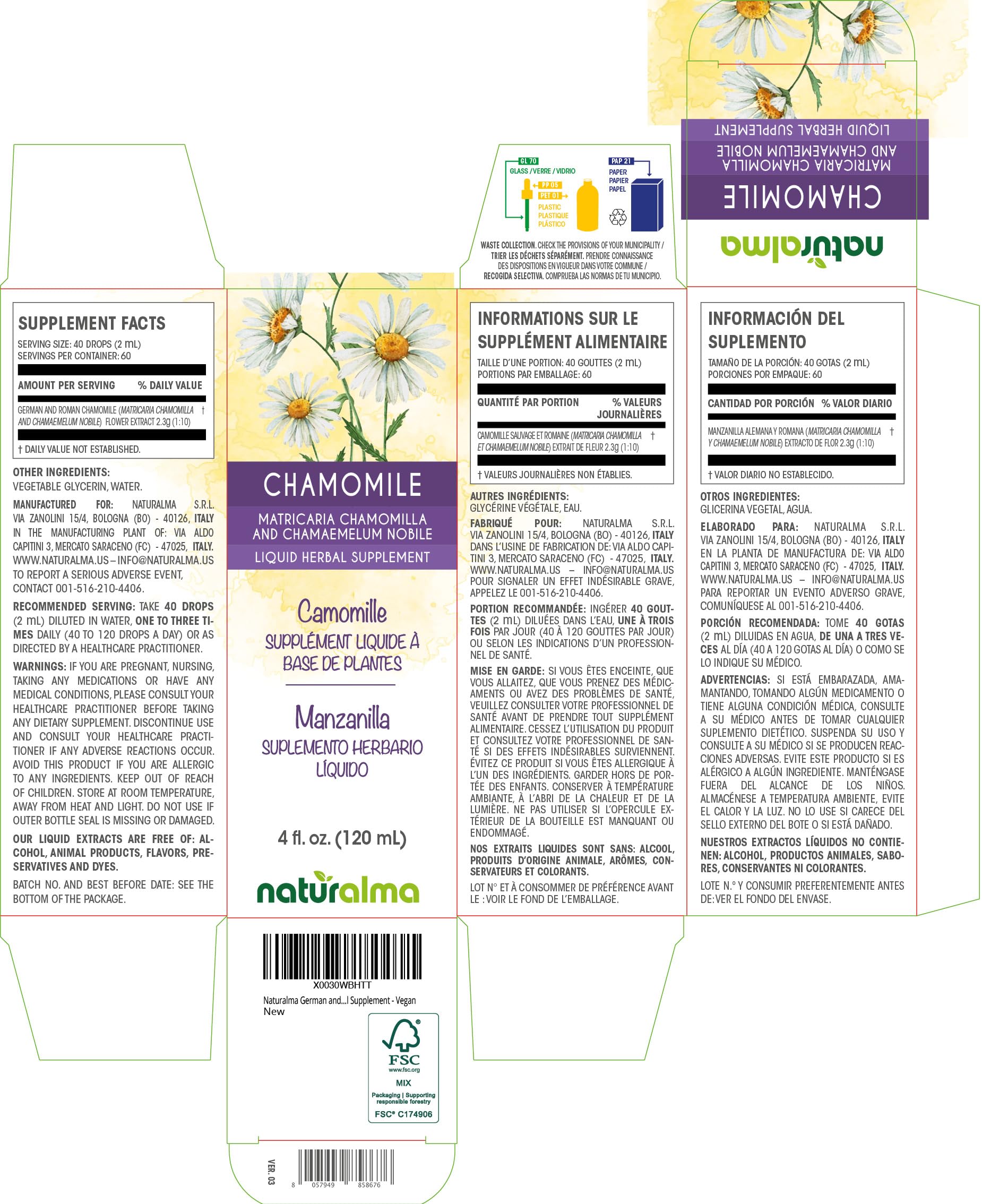 Naturalma chamomile tincture drops showing convenient dosing.