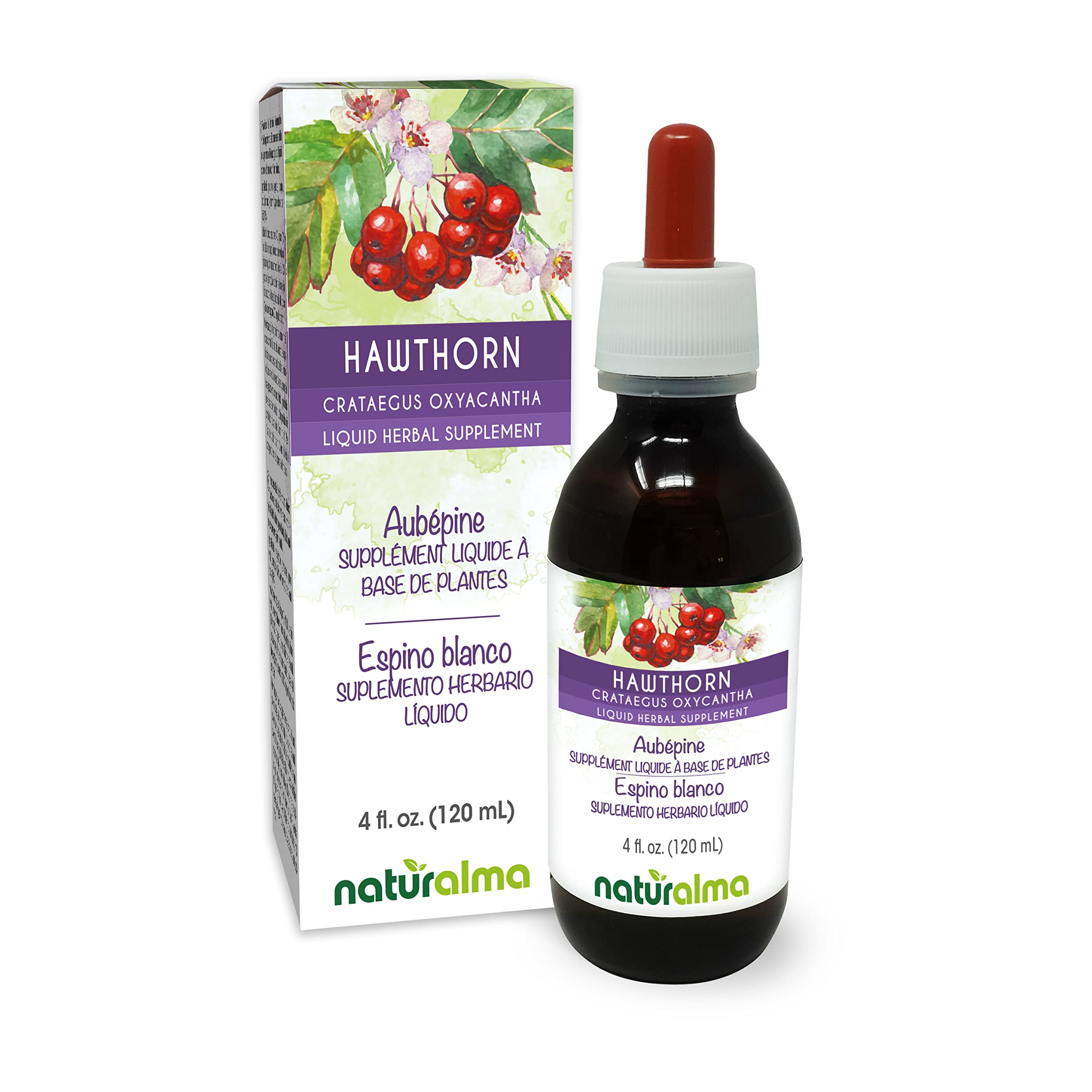 Naturalma Hawthorn tincture bottle pour demonstrates easy dosing for daily use.
