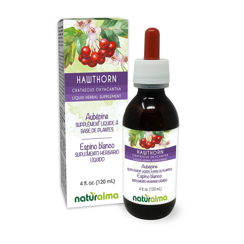 Naturalma Hawthorn tincture bottle pour demonstrates easy dosing for daily use.