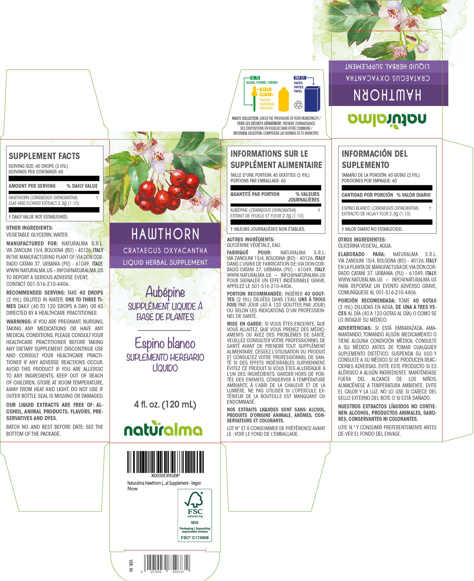 Naturalma Hawthorn tincture drops dispense for precise 2 ml servings.