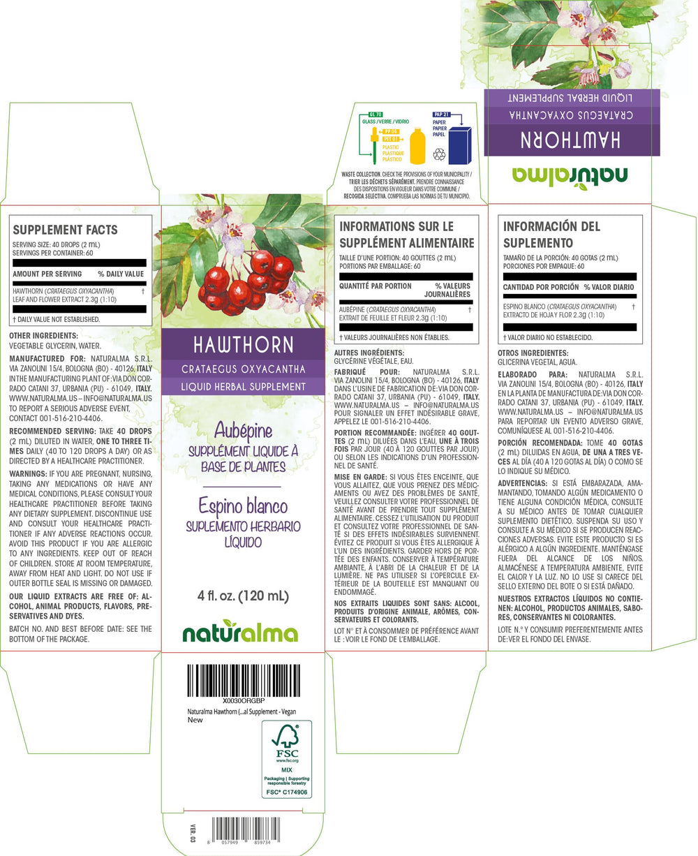 Naturalma Hawthorn tincture drops dispense for precise 2 ml servings.