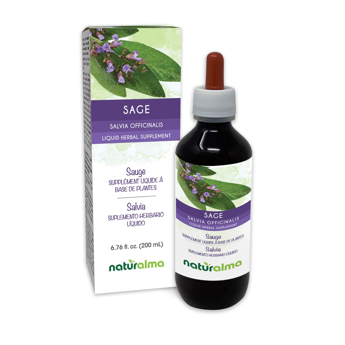 Naturalma Sage bottle with dropper for easy dosing of the tincture.
