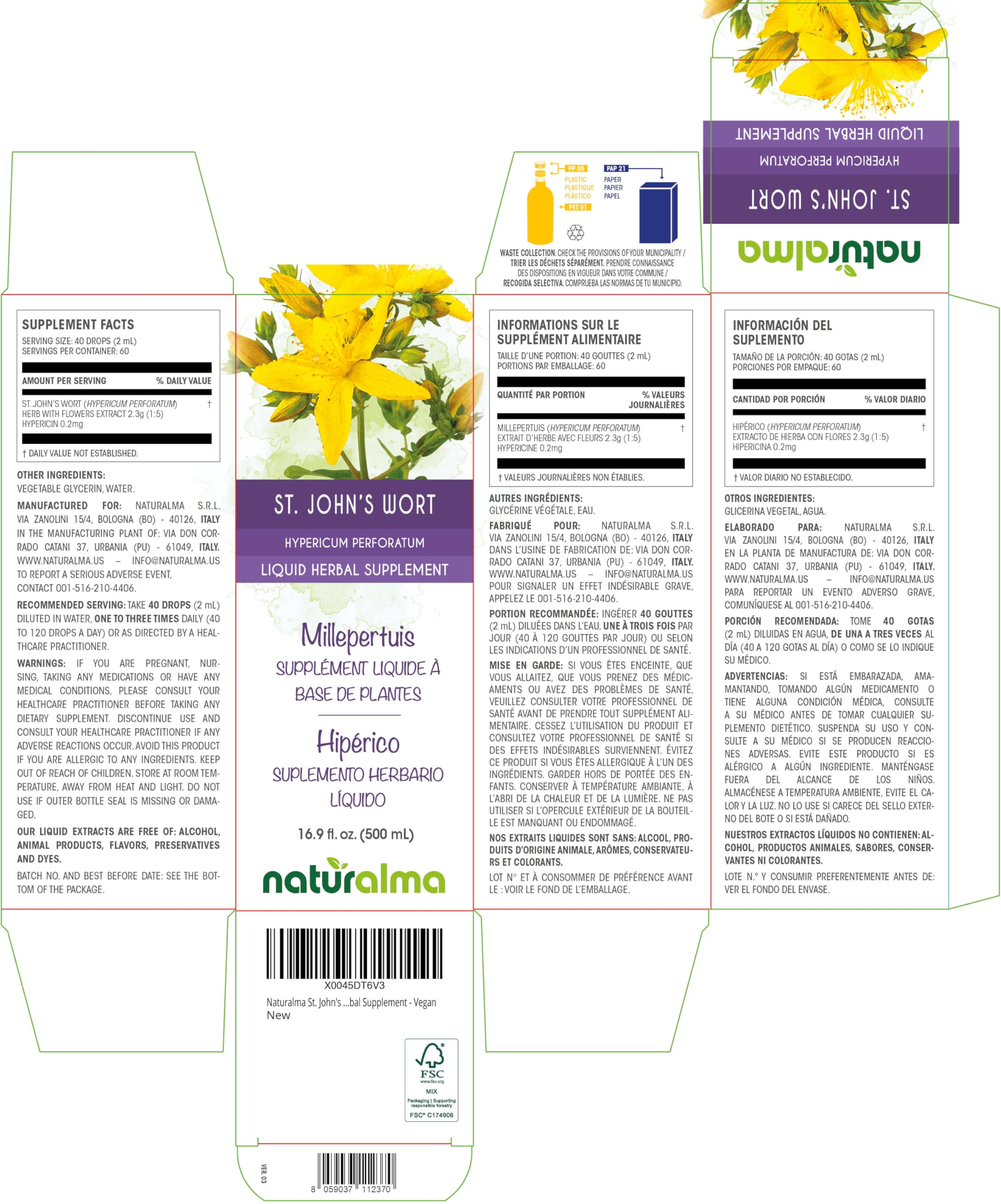 Naturalma St. John’s Wort bottle pour demonstrates convenient drops for flexible dosing
