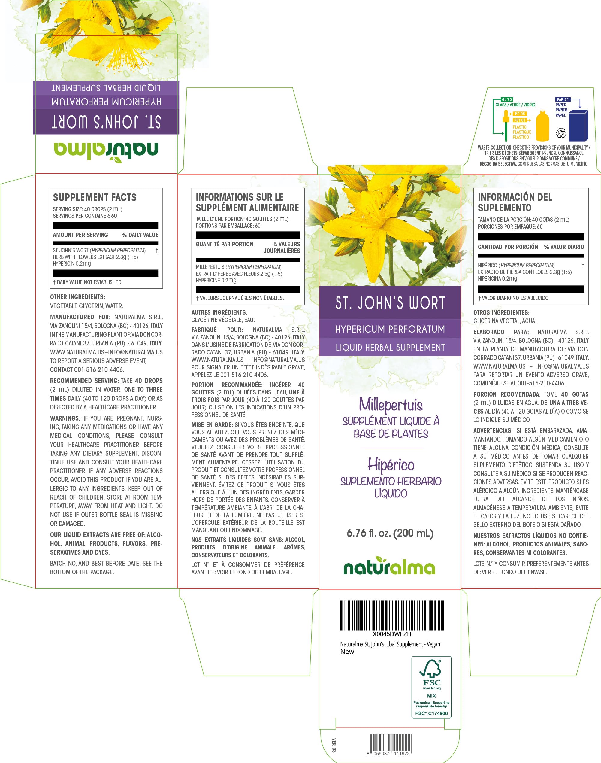 Naturalma St. John's Wort drops ready to use for convenient daily supplementation.