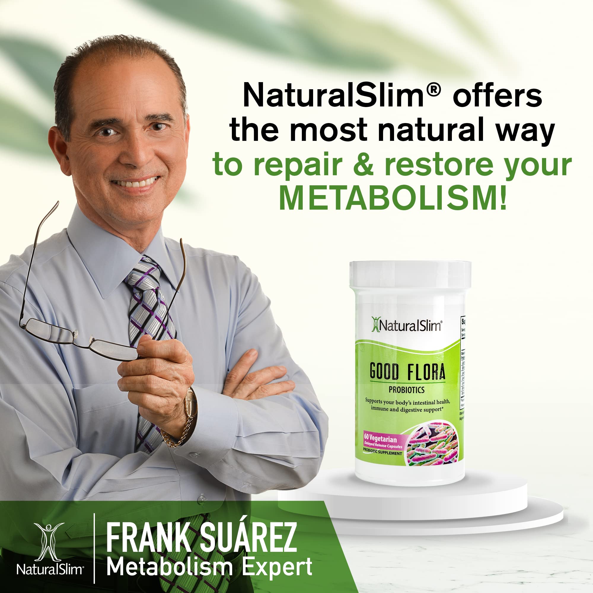 NaturalSlim Good Flora visual suggesting bloating relief with regular use.
