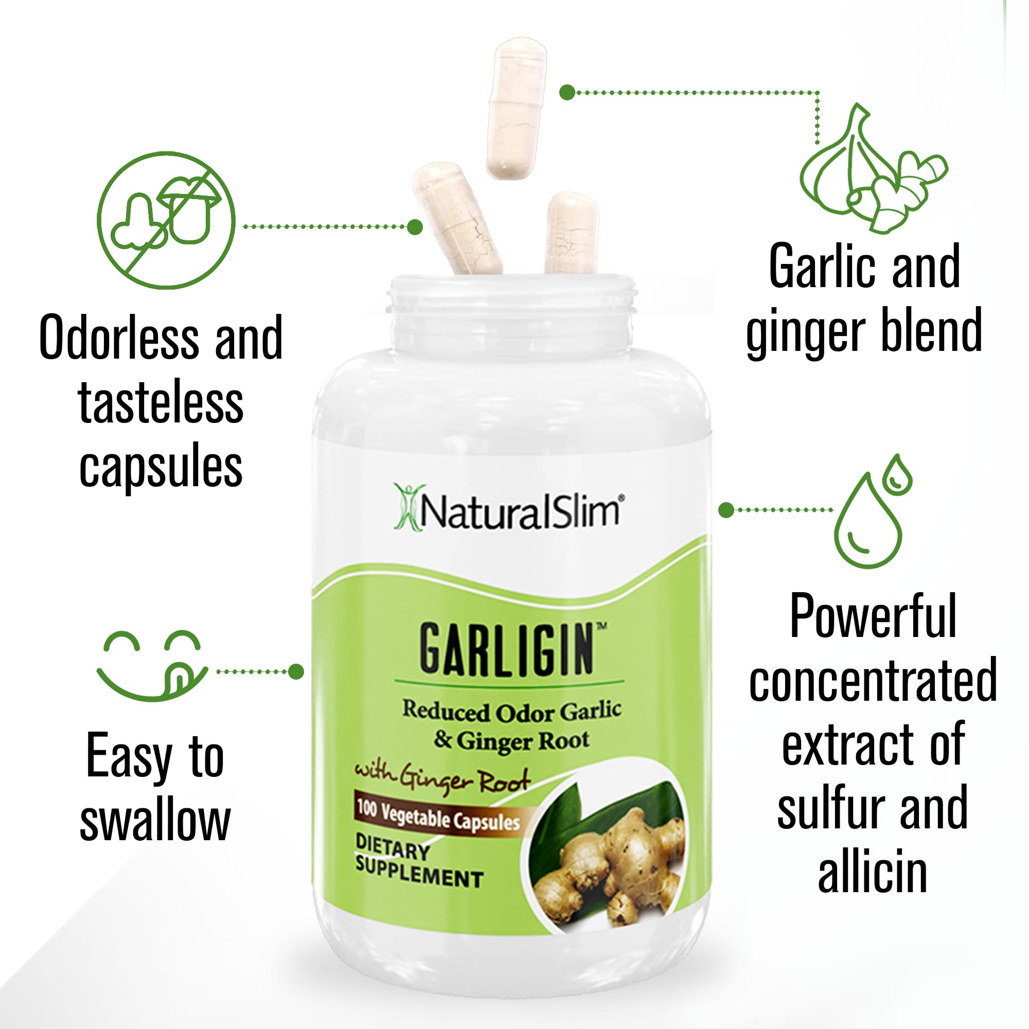 NaturalSlim Garligin 100-capsule bottle for convenient daily use.