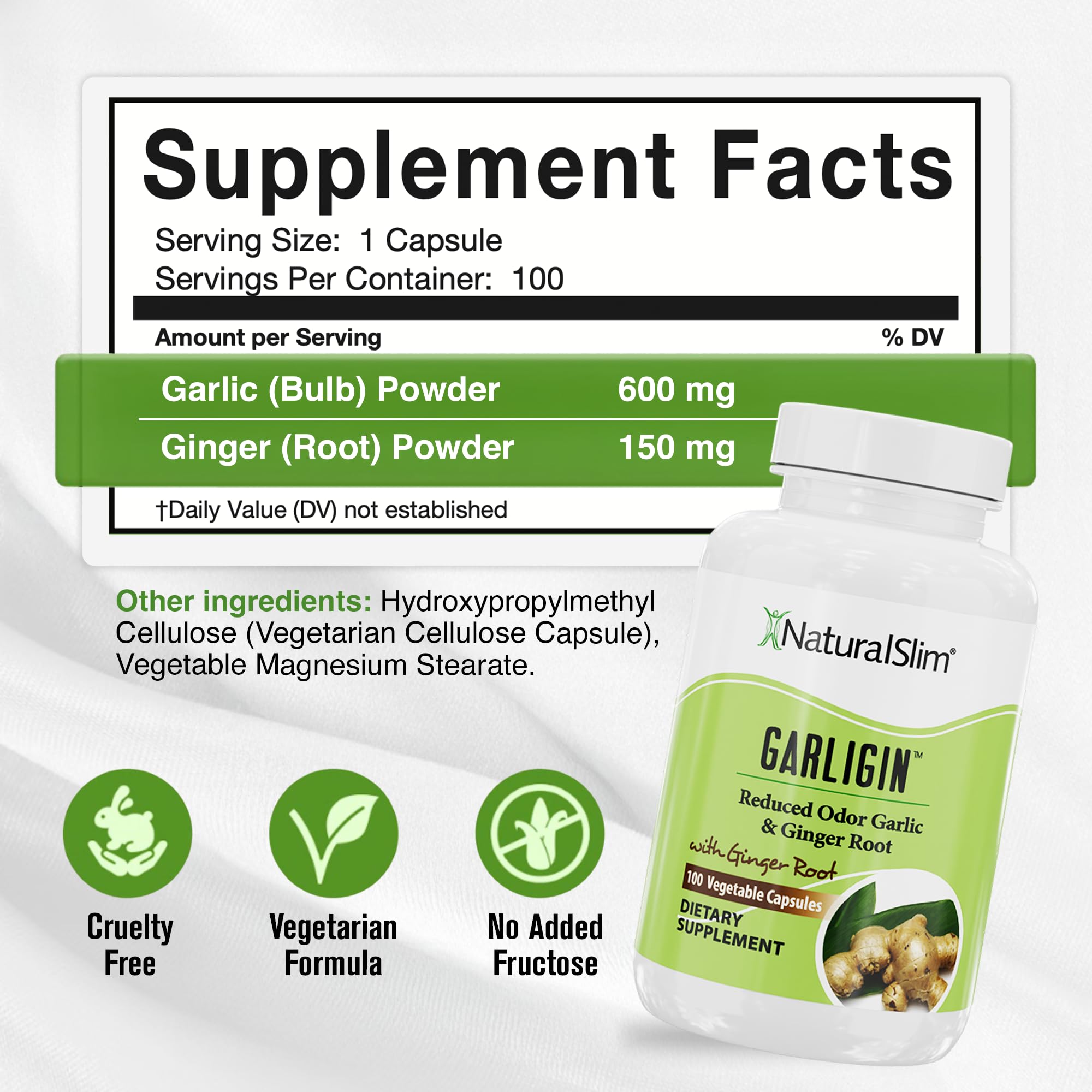 NaturalSlim Garligin ginger root capsules supporting digestion and reduced bloating.