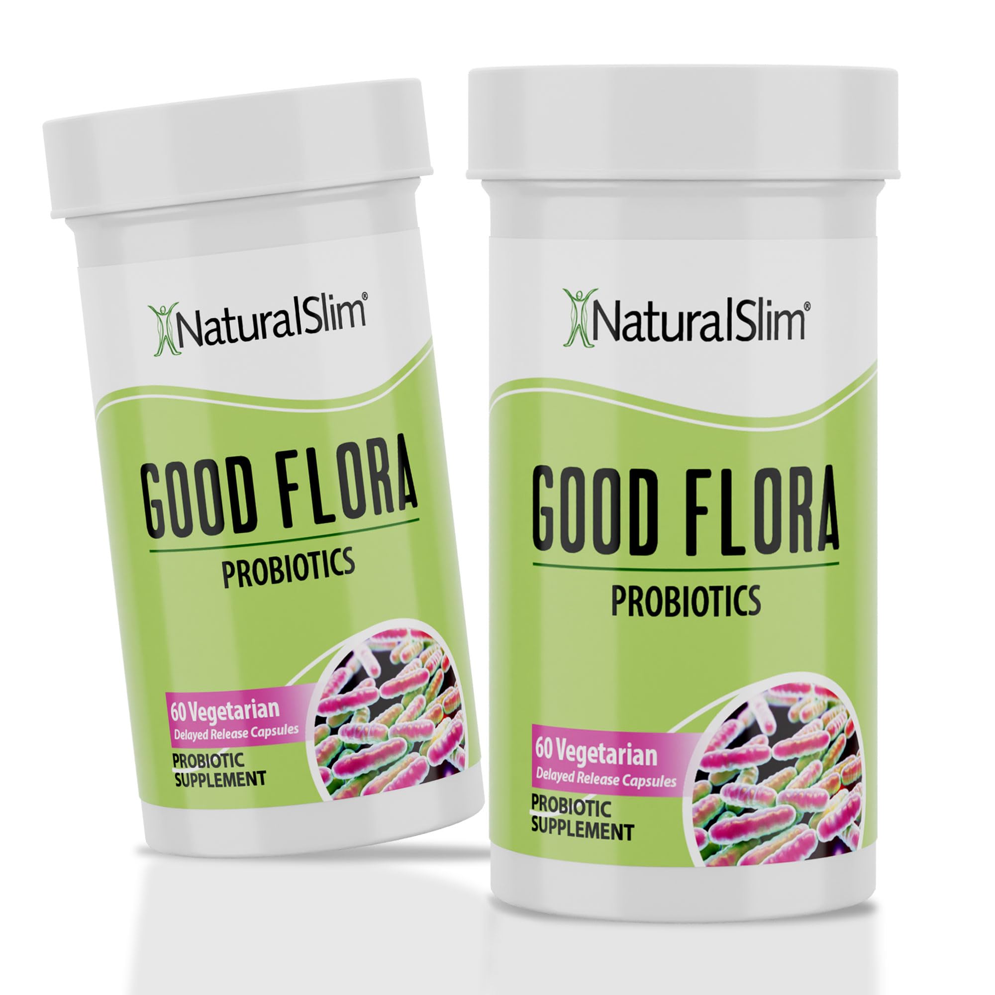 NaturalSlim Good Flora bottle front showing gentle probiotic formula for gut balance.
