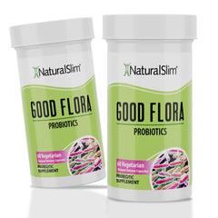 NaturalSlim Good Flora bottle front showing gentle probiotic formula for gut balance.
