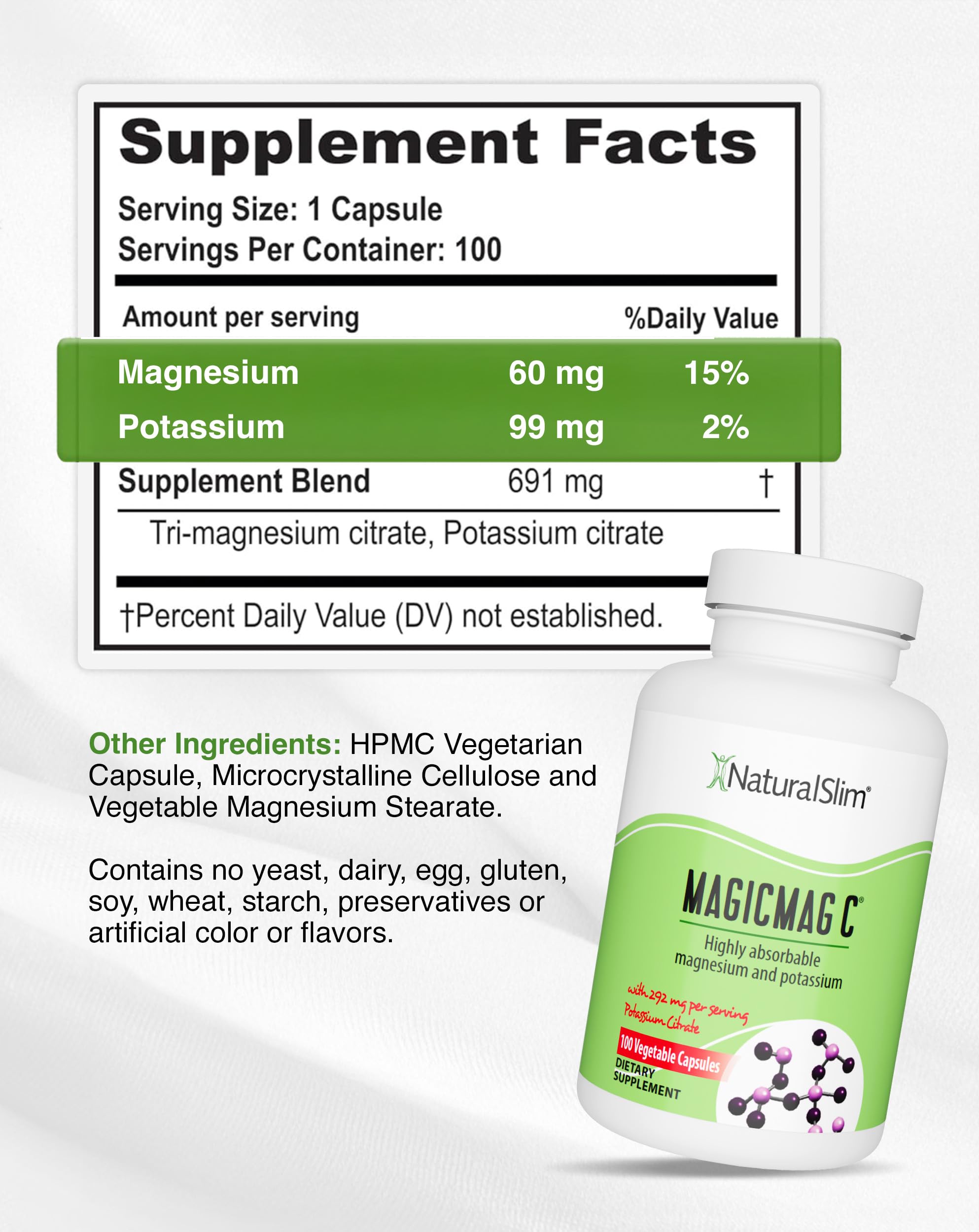 Label highlighting electrolyte balance with potassium for metabolic support.