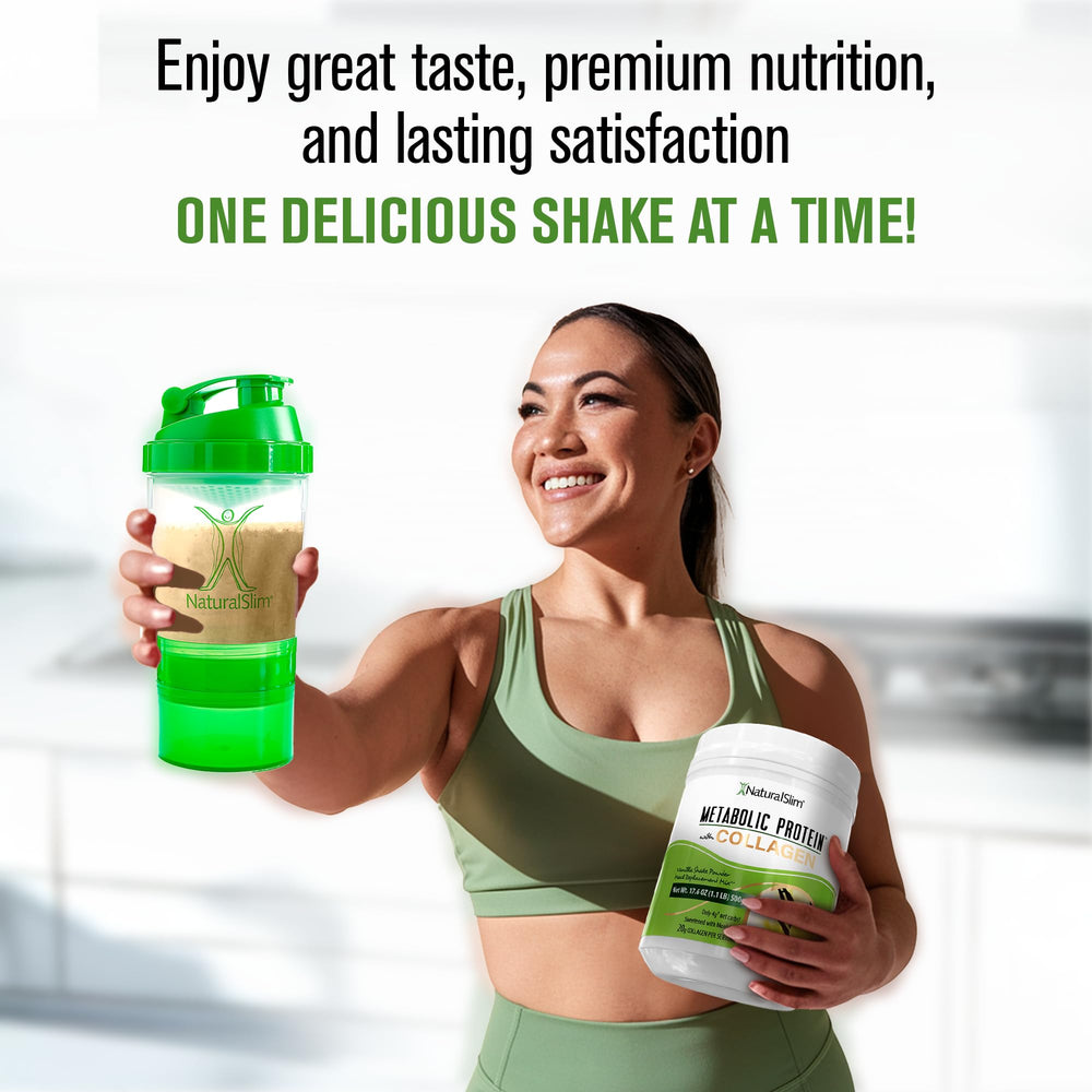 NaturalSlim monk fruit-sweetened vanilla powder ready for a smoothie