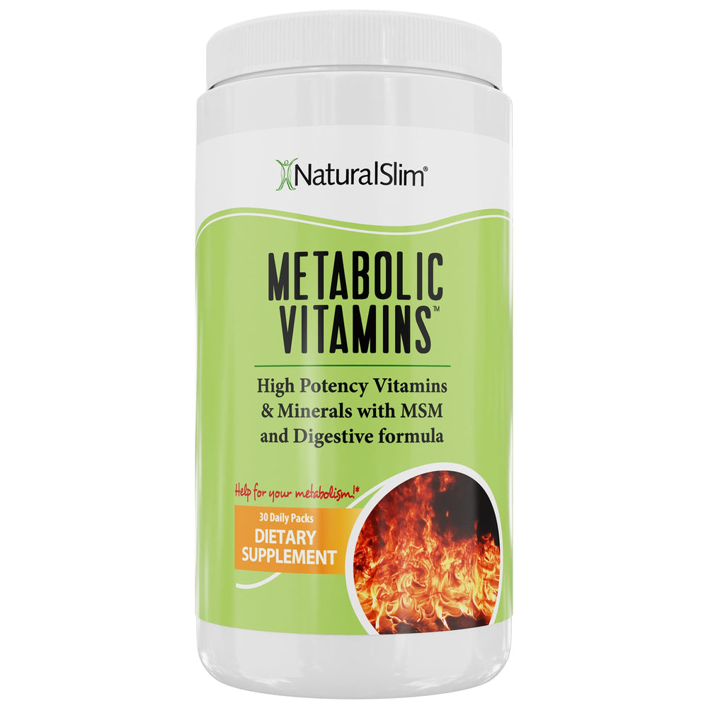 NaturalSlim Metabolic Vitamins packets being taken with meal