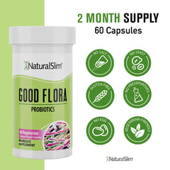 NaturalSlim Good Flora seven-strains label emphasizes diverse gut flora support.
