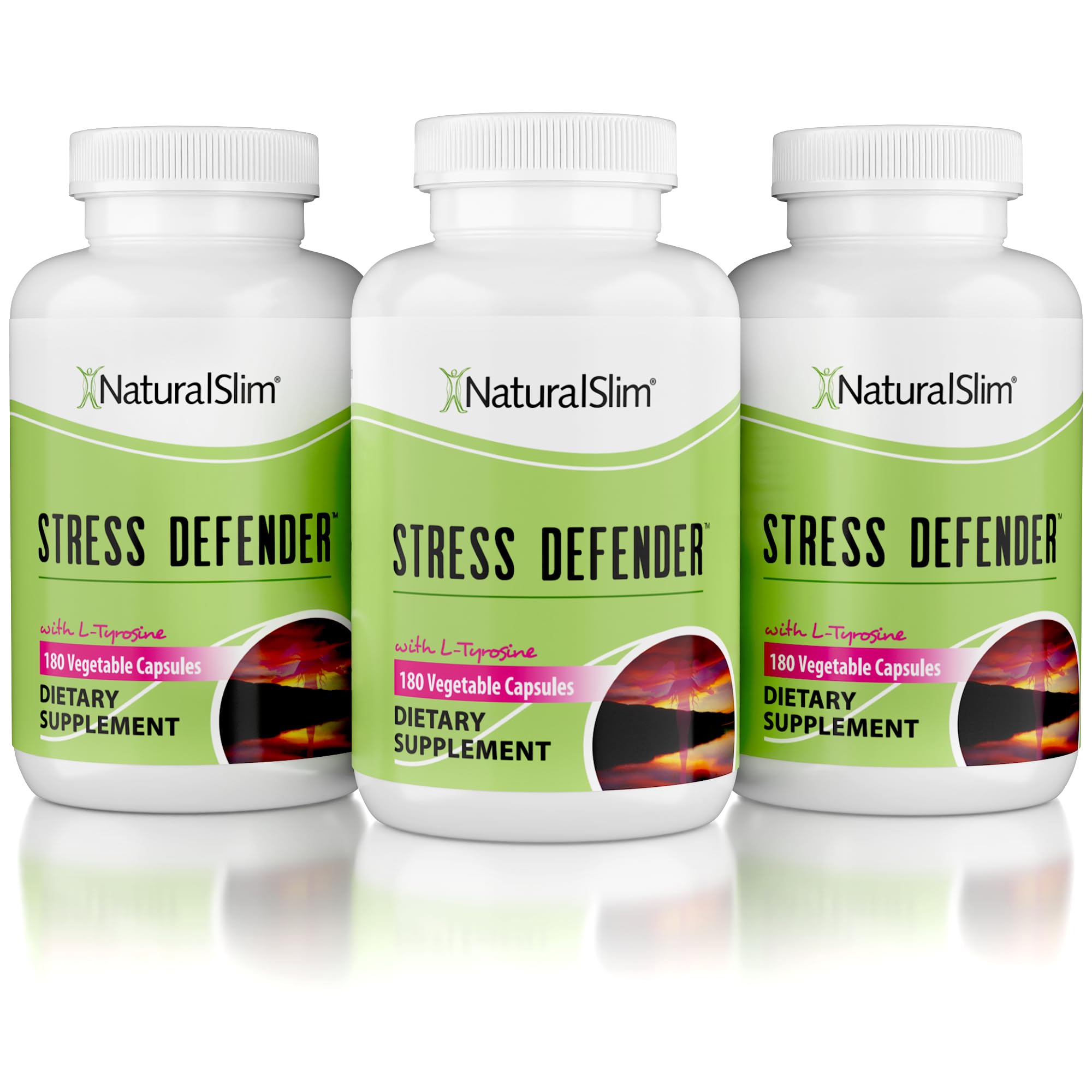 Naturalslim Stress Defender bottle and pack for daily calm and focus.