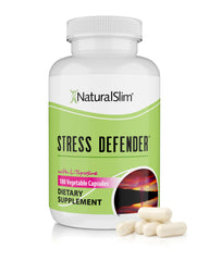 NaturalSlim Stress Defender bottle on desk signaling daily stress support