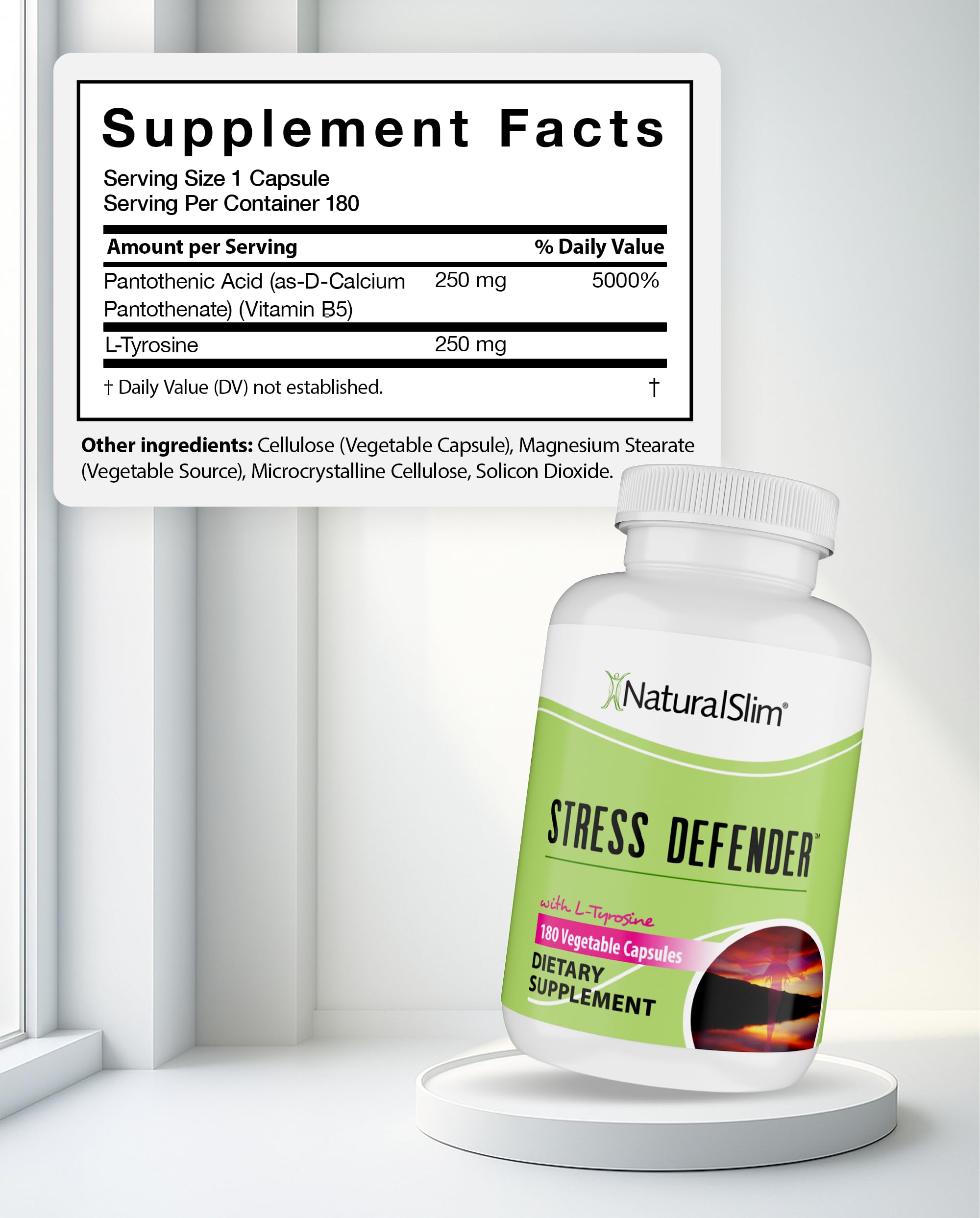 Close-up of NaturalSlim Stress Defender capsules for easy daily dosing