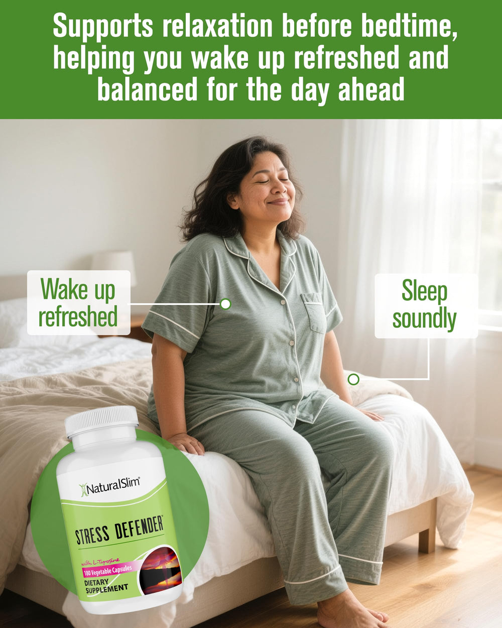 NaturalSlim Stress Defender label shows clear ingredients and label details.