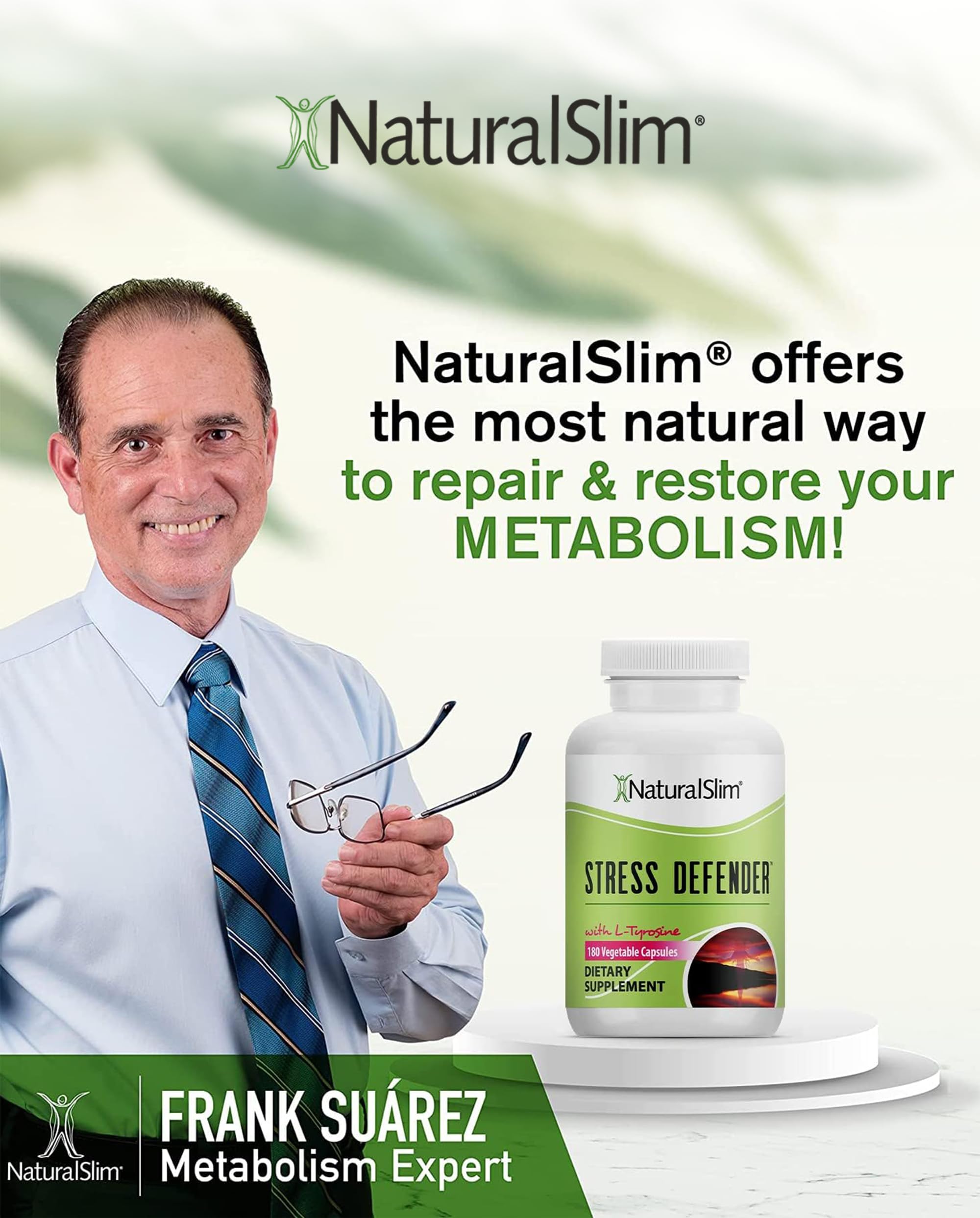 NaturalSlim Stress Defender serving suggestion shows daily dose for routine use.