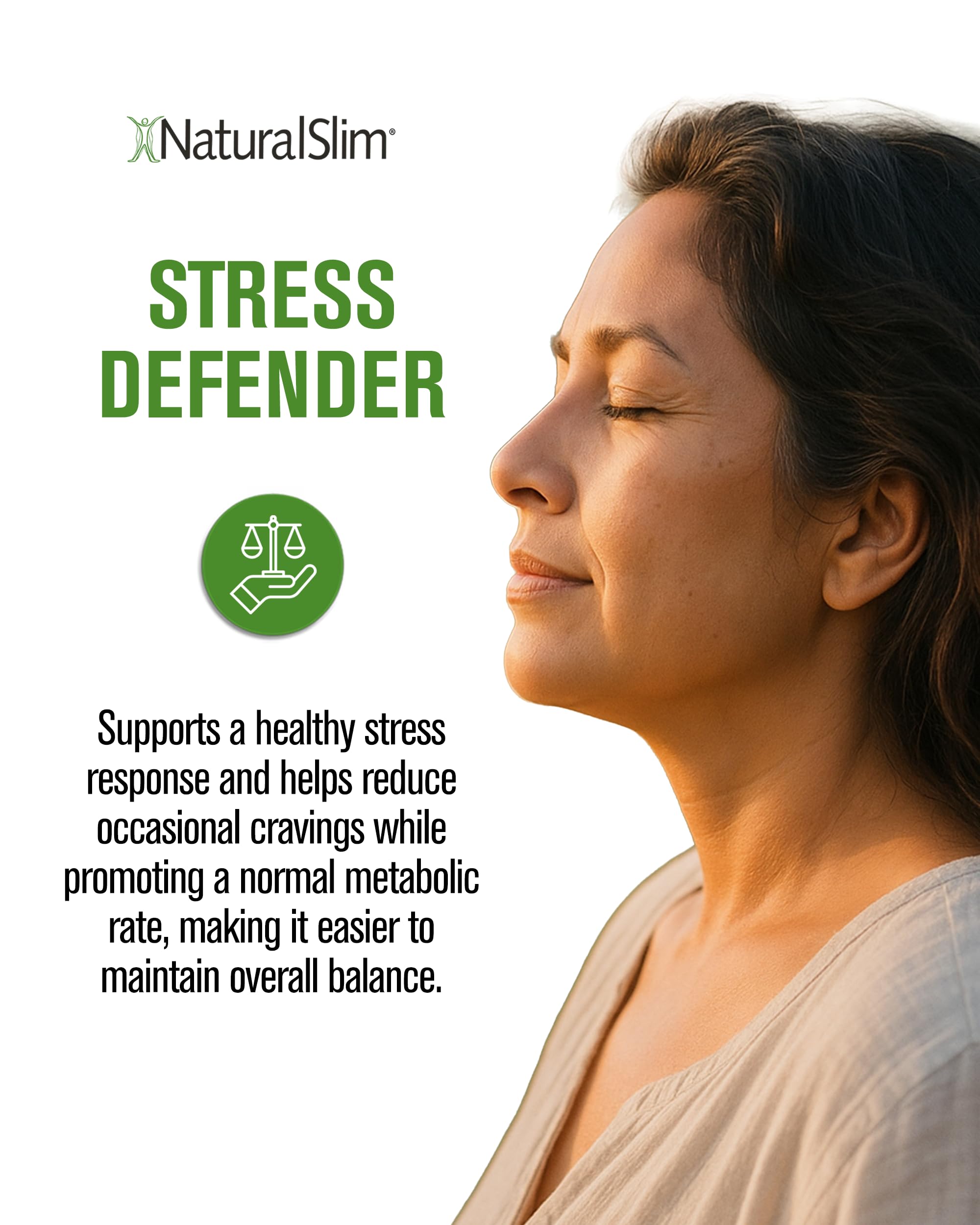 NaturalSlim Stress Defender on a nightstand beside a glass of water