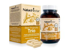 NaturaNectar bee propolis trio bottle signals daily wellness support.