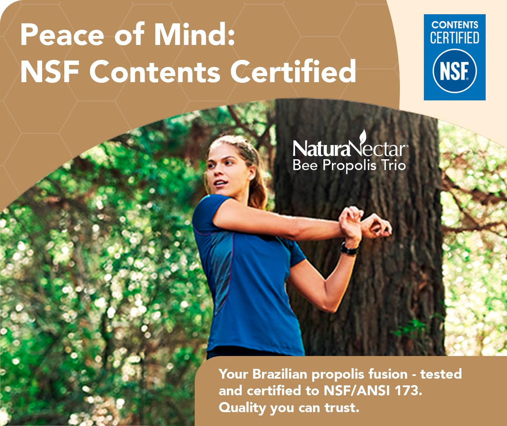 NaturaNectar NSF contents certification seal near packaging.