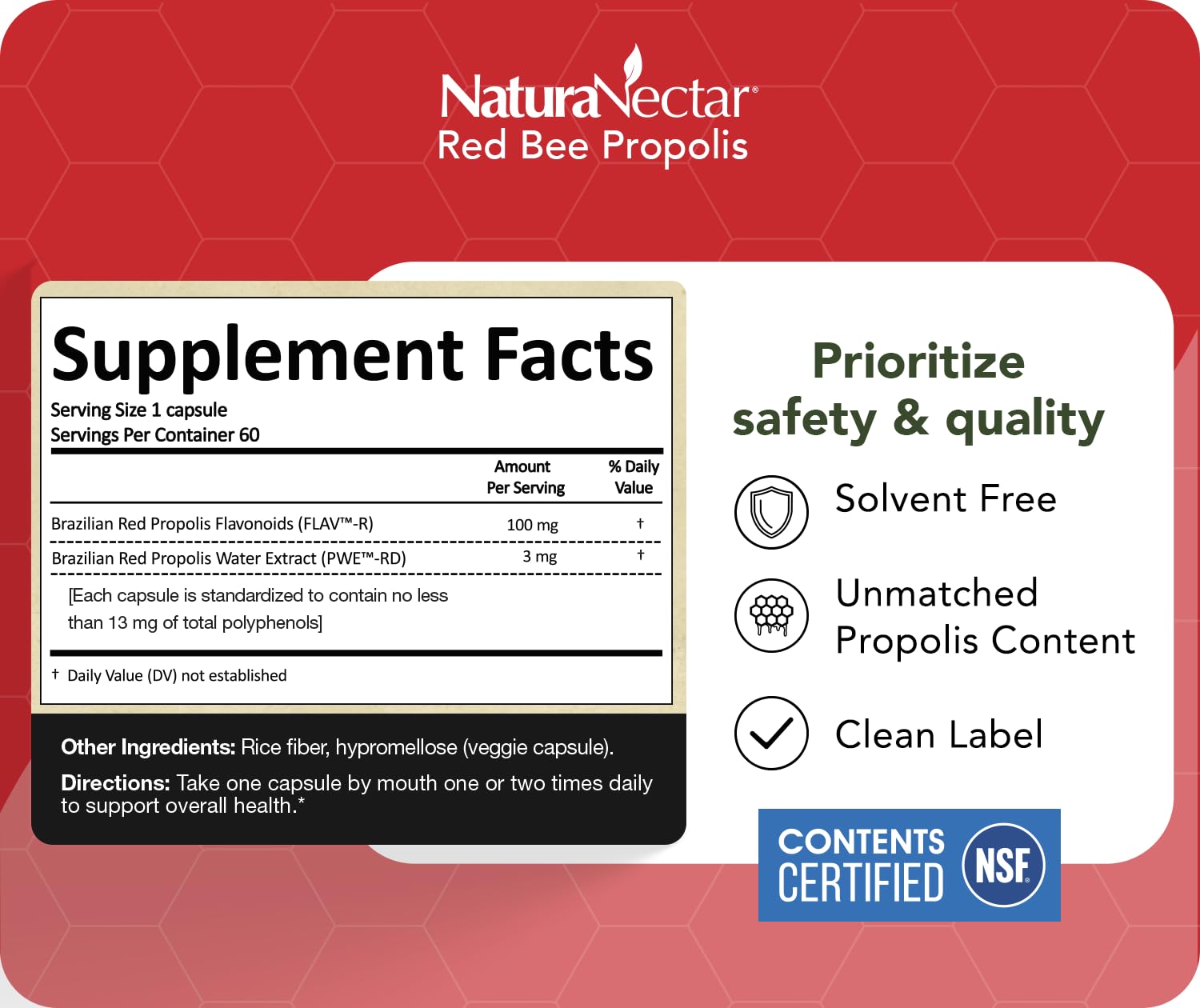NSF seal on NaturaNectar packaging indicating certified contents and quality.