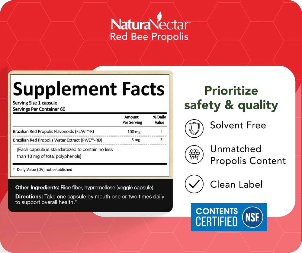 NSF seal on NaturaNectar packaging indicating certified contents and quality.