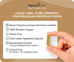 NaturaNectar propolis trio capsules on blister for easy daily use.