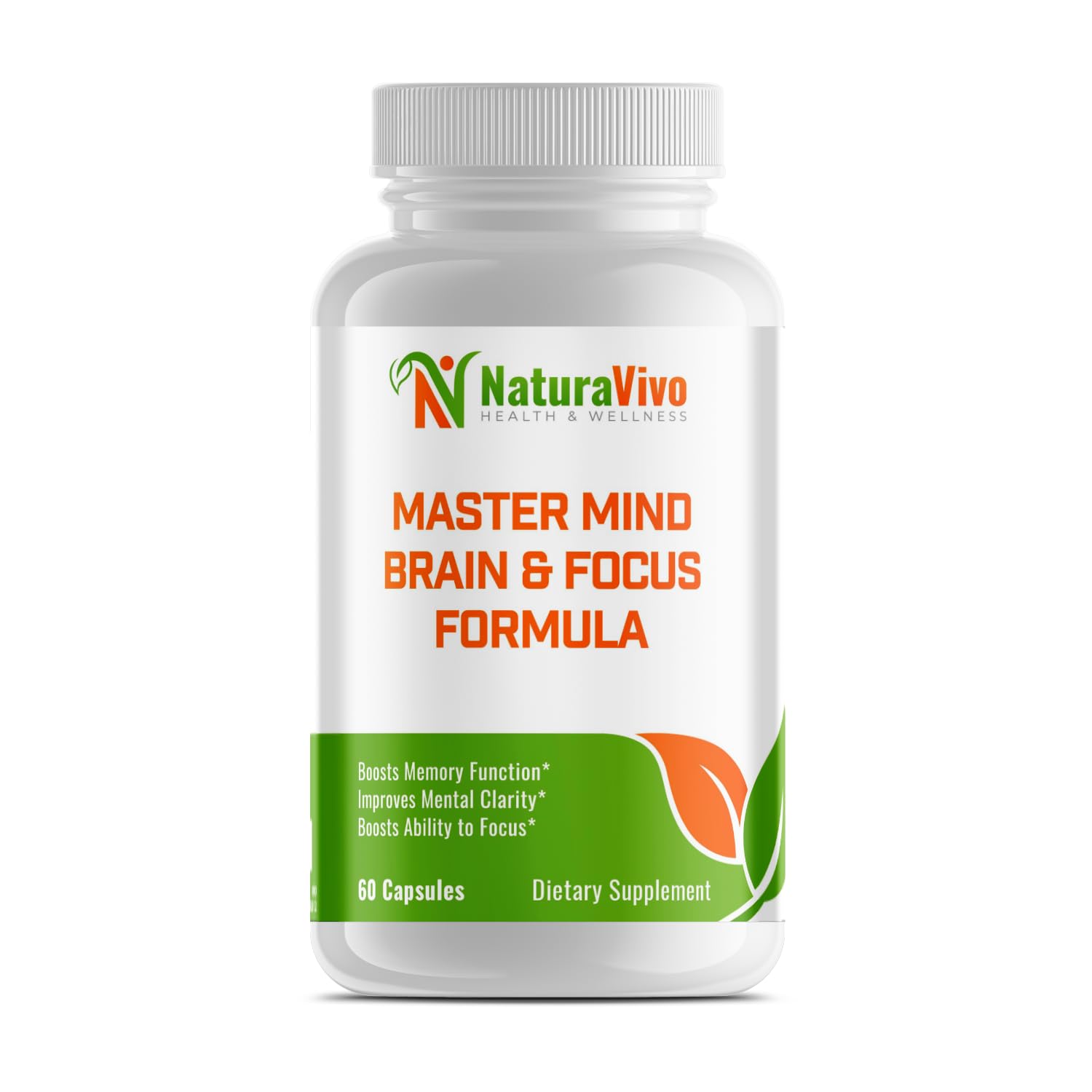 Naturavivo Master Mind bottle open highlighting focus-supporting nootropic formula.