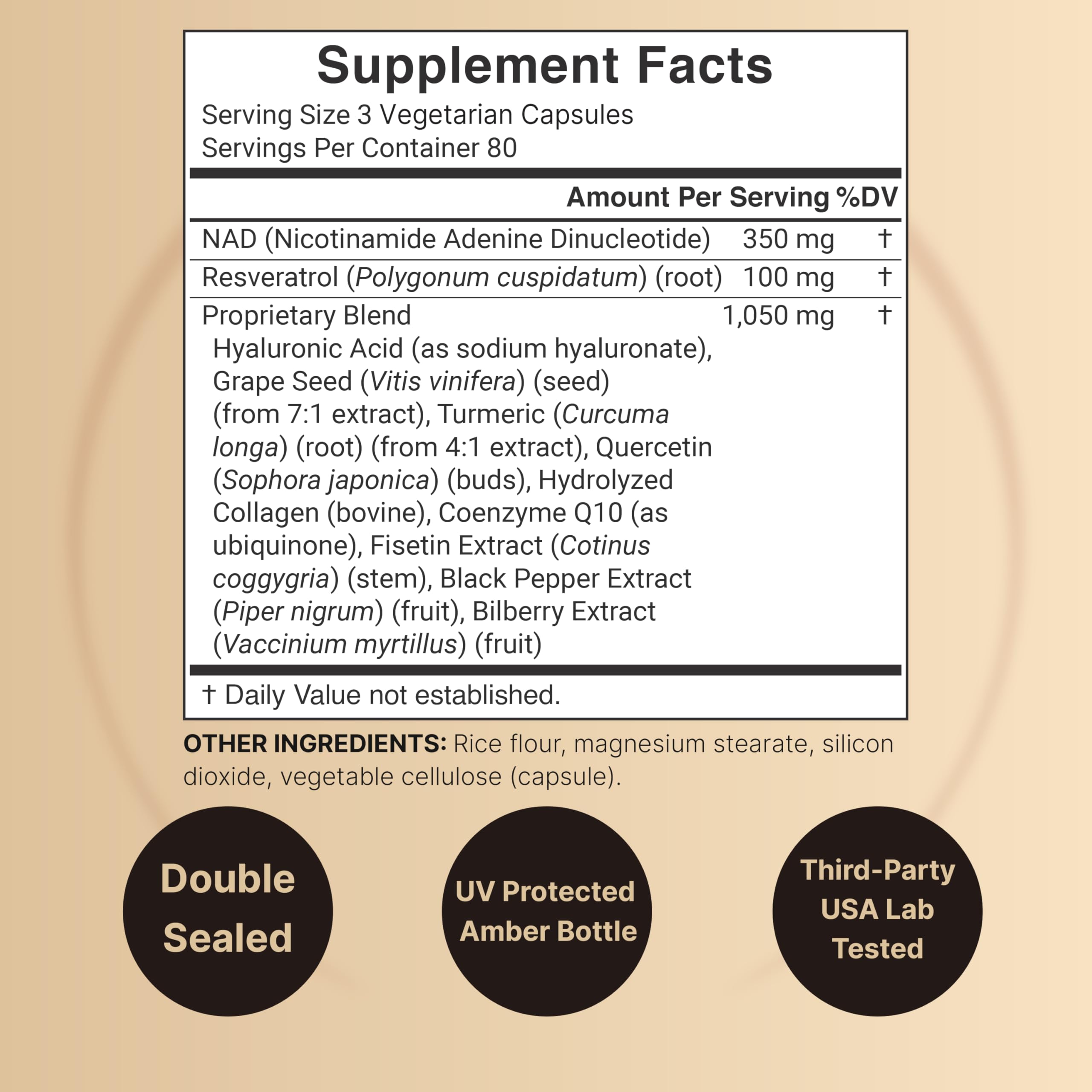 NatureBell NAD+ Complex capsules inside package for convenient three-capsule daily servings.