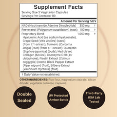 NatureBell NAD+ Complex capsules inside package for convenient three-capsule daily servings.